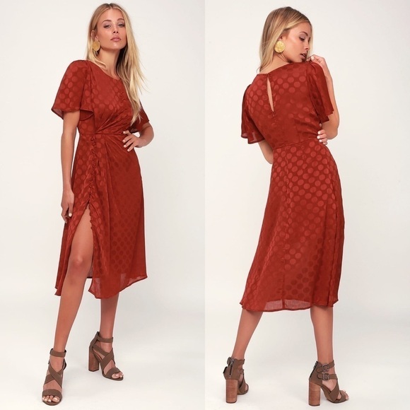 ASTR Ebony Rust Red Polka Dot Midi Dress LIKE NEW!! - Picture 1 of 10